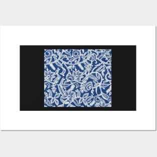Vintage floral lace (blue) Posters and Art